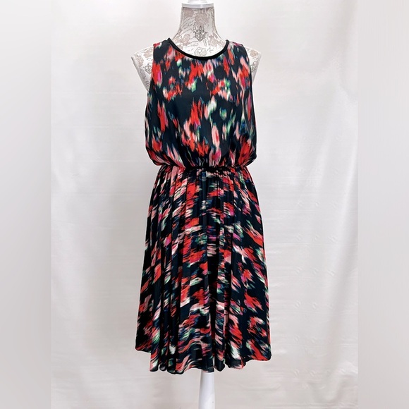 CALVIN KLEIN Navy abstract print sleeveless round neck dress size 8. - Picture 1 of 12